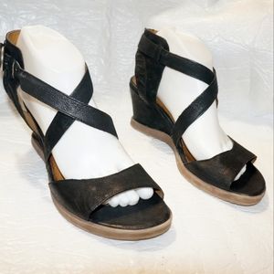 Miz Mooz Black Strappy Wedge Sandals